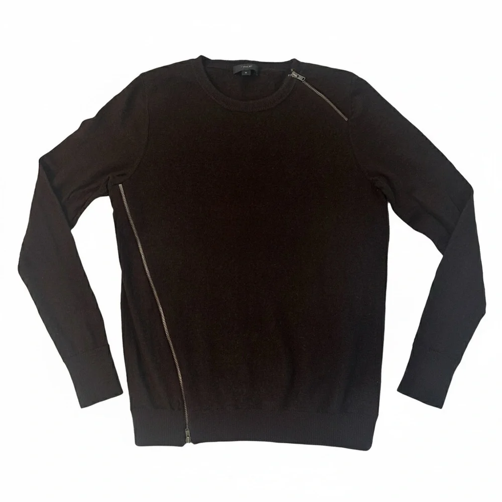 J Crew 100% Merino Wool Sweater M | Asymmetrical Zipper Chocolate Brown GUC